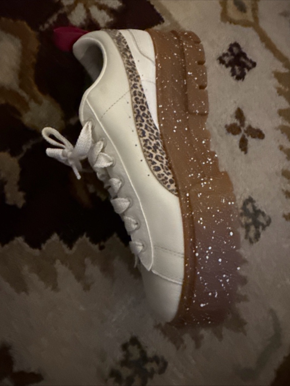 Puma Women’s Cream Leather Platform Sneakers with Leopard Detail - Picture 10 of 14